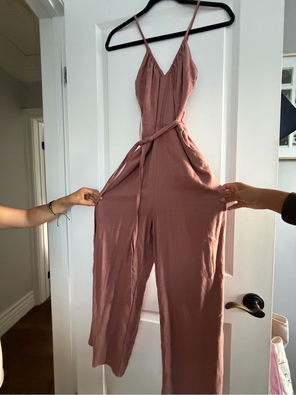 Abercrombie & Fitch Mauve Spaghetti-Strap Jumpsuit with Self-Tie Waist